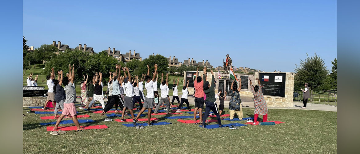  Glimpses of the International Day of yoga celebrations at the Mahatma Gandhi Memorial, Irving, Texas on June 18,2022
