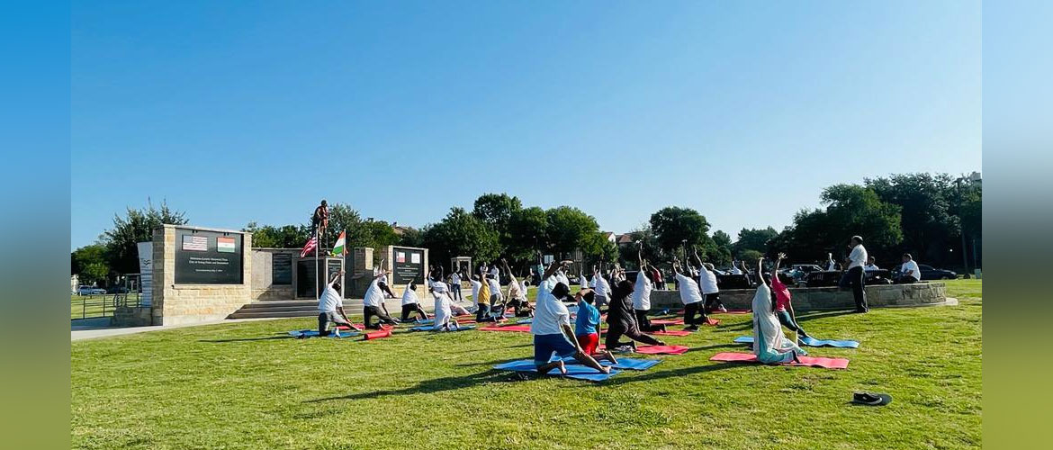  Glimpses of the International Day of yoga celebrations at the Mahatma Gandhi Memorial, Irving, Texas on June 18,2022