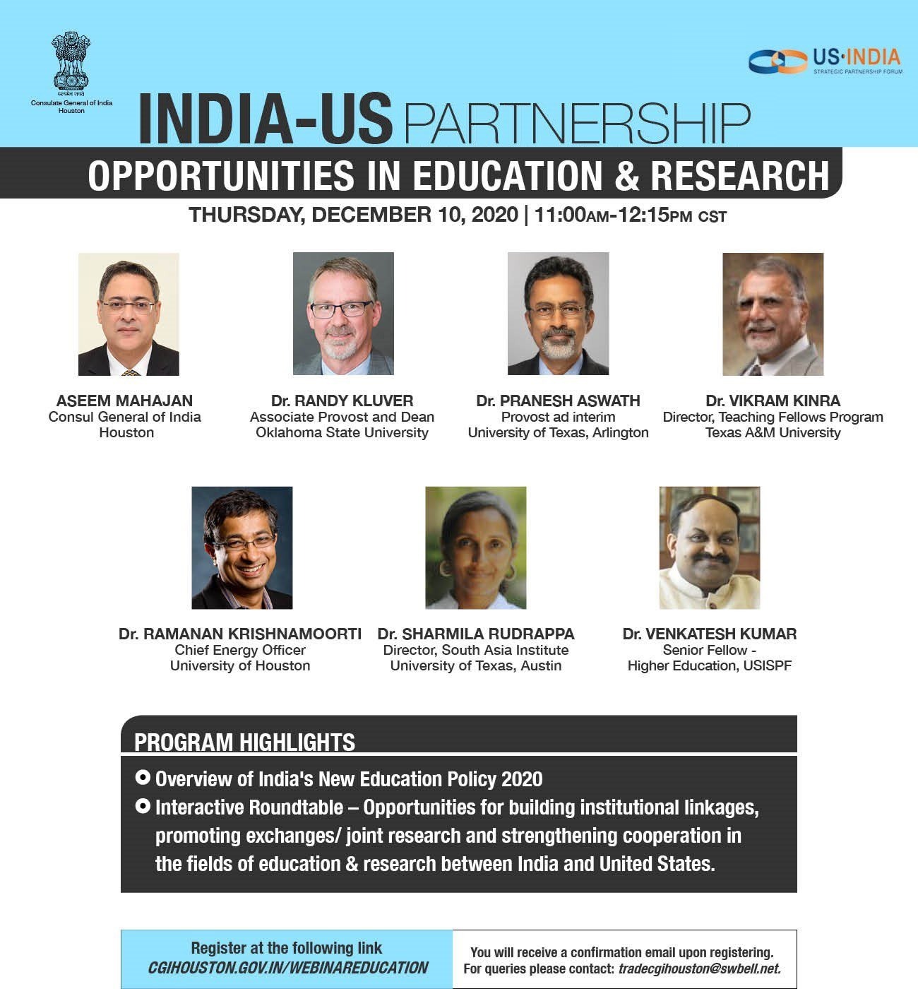 Consulate General of India organized a webinar "India-US Partnership: Opportunities in Education and Research’ along with other partners on December 10, 2020