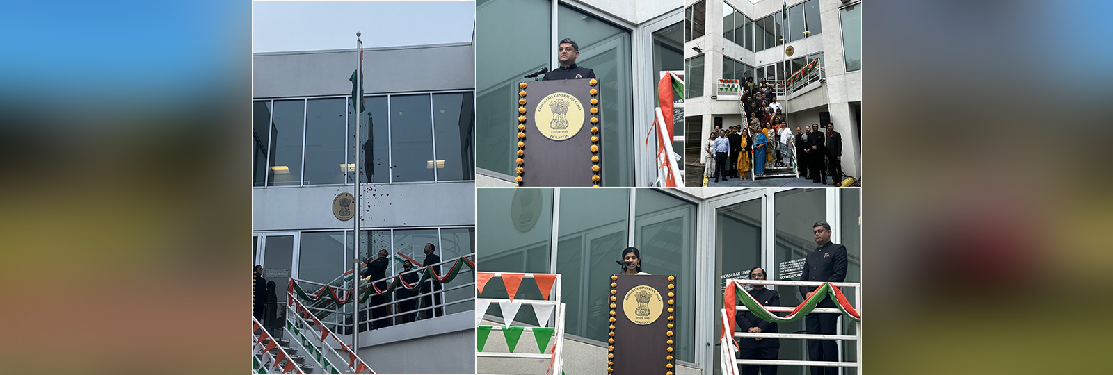  75th Republic Day of India celebrations at the Consulate! Consul General unfurled the tricolor and read out Hon'ble President's address to the Nation followed by a cultural treat of patriotic songs, on January 26, 2024