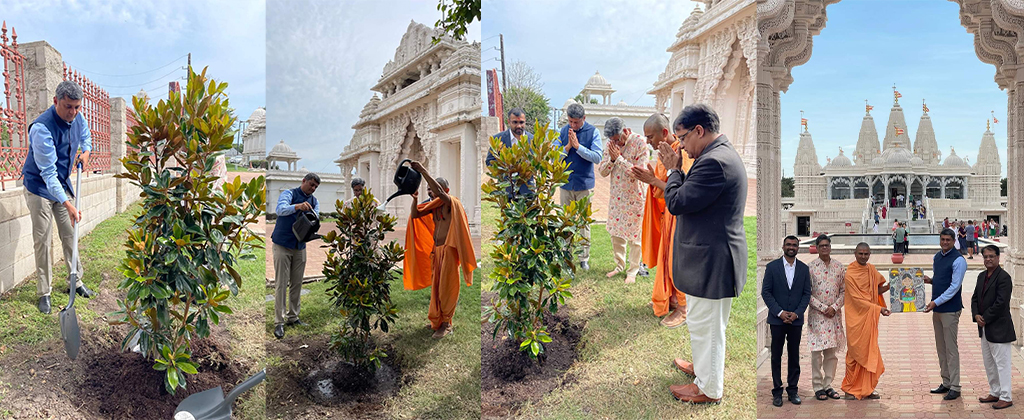  On the auspicious occasion of Guru Poornima, Consul General joined BAPS Houston and Indian Community leaders to plant a tree at Shri Swaminarayan Mandir, Houston. Series of tree planting events in Houston in line with Hon. PM's Plant4Mother initiative contributing to a greener future.