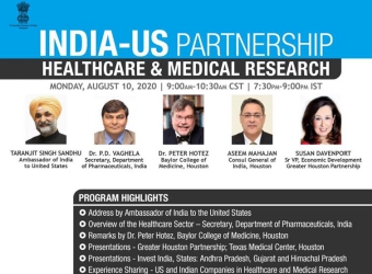 Consulate General of India, Houston Organized a webinar "India-US Healthcare & Medical Research" along with various partners on August 10, 2020
